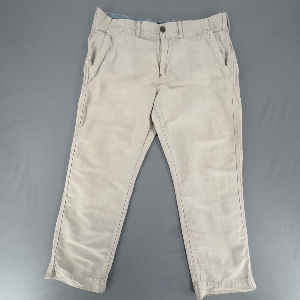 Banana Republic Mens 34x30 Straight Fit Linen Cotton Khaki Pinstripe Pants